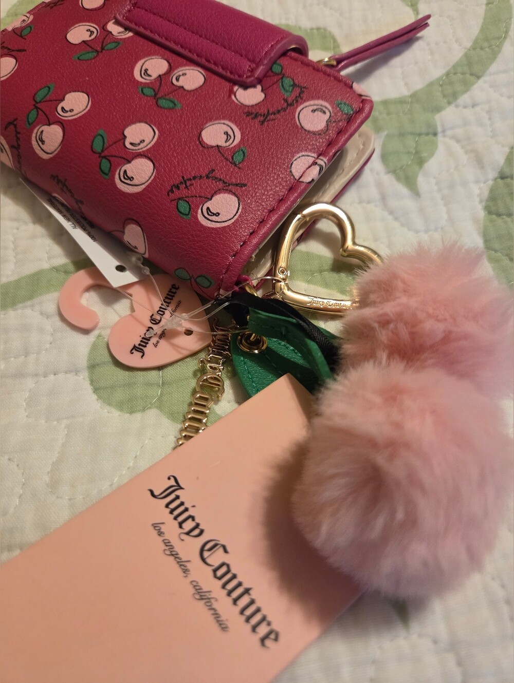 NWT Juicy Couture Cherry Girl Wallet with Pom Pom Heart Logo Charms - Picture 2 of 10